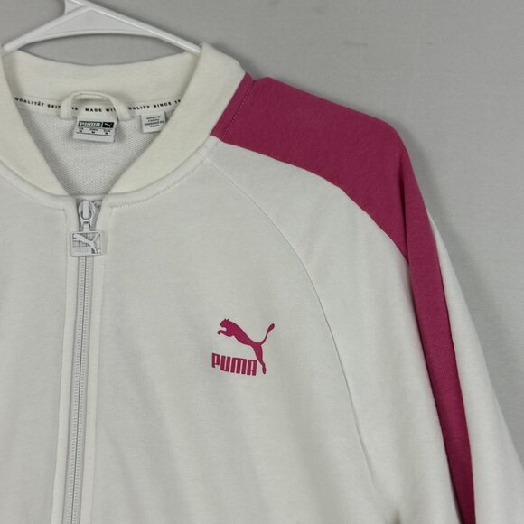 Puma T7 Track Jacket Womens Medium White Pink Zip Up Retro Stripe Athletic Logo - Picture 3 of 15